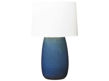 Visual Comfort Studio Roma Deep Ocean Crackle White Linen Fabric Blue Buffet Lamp VCSBT1081DOC1