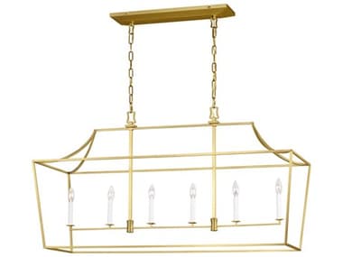 Visual Comfort Studio Southold 48" 6-Light Burnished Brass Lantern Island Pendant VCSCC1036BBS