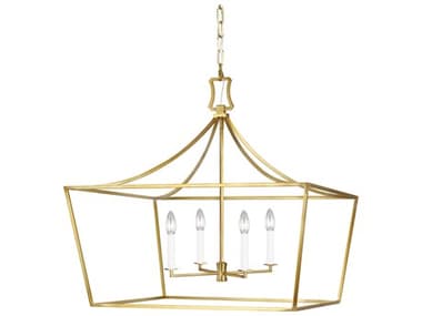 Visual Comfort Studio Southold 28" Wide 4-Light Burnished Brass Lantern Chandelier VCSCC1044BBS