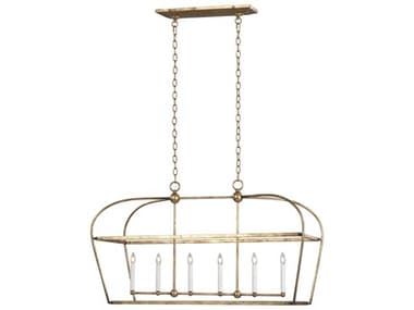 Visual Comfort Studio Stonington 49" 6-Light Antique Gild Gold Lantern Island Pendant VCSCC1216ADB