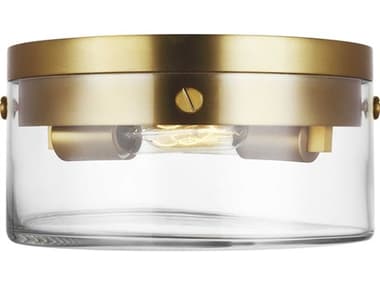 Visual Comfort Studio Garrett 11" 2-Light Burnished Brass Drum Flush Mount VCSCF1002BBS