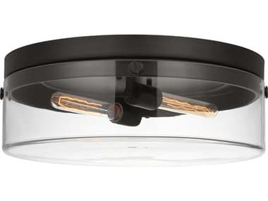 Visual Comfort Studio Garrett 2-Light Aged Iron Black Flush Mount VCSCF1032AI