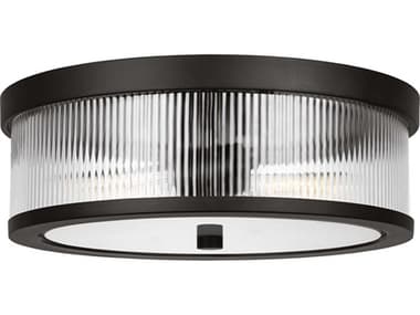 Visual Comfort Studio Geneva 14" 2-Light Aged Iron Black Drum Flush Mount VCSCF1052AI