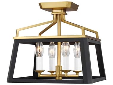 Visual Comfort Studio Carlow 12" 4-Light Midnight Black Lantern Semi Flush Mount VCSCF1084MBKBBS