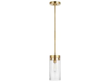 Visual Comfort Studio Garrett 6" 1-Light Burnished Brass Cylinder Mini Pendant VCSCP1001BBS