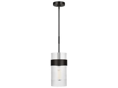 Visual Comfort Studio Geneva 7" 1-Light Aged Iron Black Cylinder Mini Pendant VCSCP1171AI