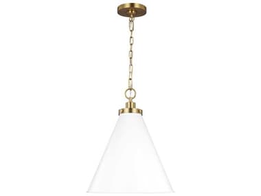 Visual Comfort Studio Wellfleet 1-Light Matte White Burnished Brass Pendant VCSCP1271MWTBBS