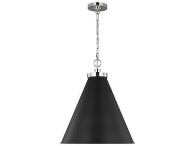 Visual Comfort Studio Wellfleet 19" 1-Light Midnight Black Polished Nickel Pendant VCSCP1281MBKPN