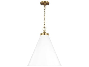 Visual Comfort Studio Wellfleet 1-Light Matte White Burnished Brass Pendant VCSCP1281MWTBBS