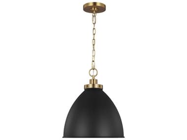 Visual Comfort Studio Wellfleet 13" 1-Light Midnight Black Burnished Brass Dome Pendant VCSCP1291MBKBBS