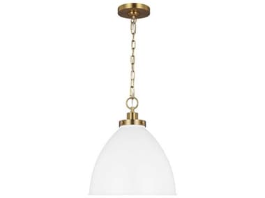 Visual Comfort Studio Wellfleet 15" 1-Light Matte White Burnished Brass Dome Pendant VCSCP1291MWTBBS