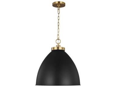 Visual Comfort Studio Wellfleet 1-Light Midnight Black Burnished Brass Dome Pendant VCSCP1301MBKBBS