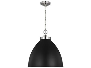 Visual Comfort Studio Wellfleet 17" 1-Light Midnight Black Polished Nickel Dome Pendant VCSCP1301MBKPN