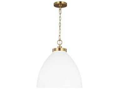 Visual Comfort Studio Wellfleet 17" 1-Light Matte White Burnished Brass Dome Pendant VCSCP1301MWTBBS