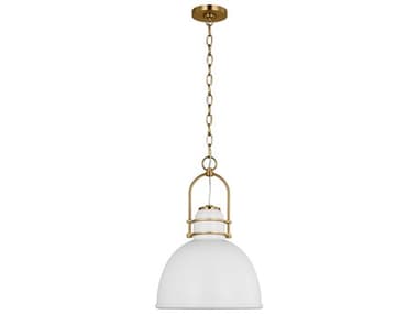 Visual Comfort Studio Upland 1-Light Matte White Burnished Brass Dome Pendant VCSCP1411BBSMWT