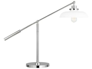 Visual Comfort Studio Wellfleet Matte White Polished Nickel Steel Desk Lamp VCSCT1111MWTPN1