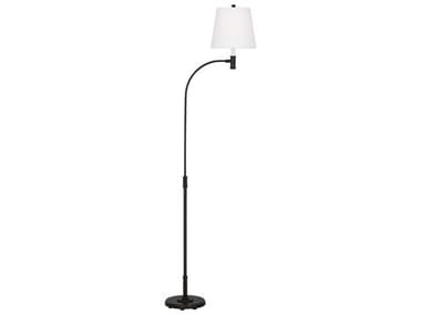 Visual Comfort Studio Belmont 71" Tall Aged Iron White Linen Fabric Black Floor Lamp VCSCT1241AI1