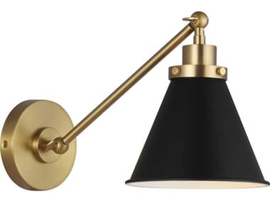 Visual Comfort Studio Wellfleet 1-Light Midnight Black Burnished Brass Swing Wall Sconce VCSCW1121MBKBBS