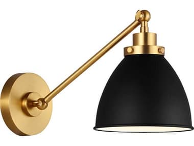 Visual Comfort Studio Wellfleet 8" Tall 1-Light Midnight Black Burnished Brass Swing Wall Sconce VCSCW1131MBKBBS