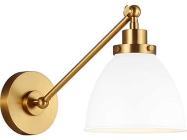 Visual Comfort Studio Wellfleet 8" Tall 1-Light Matte White Burnished Brass Swing Wall Sconce VCSCW1131MWTBBS