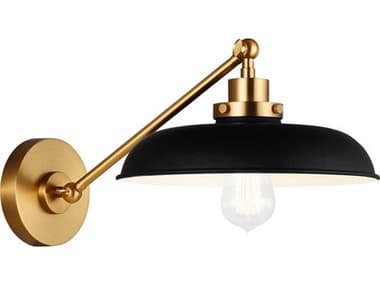 Visual Comfort Studio Wellfleet 8" Tall 1-Light Midnight Black Burnished Brass Swing Wall Sconce VCSCW1141MBKBBS