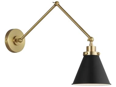 Visual Comfort Studio Wellfleet 14" Tall 1-Light Midnight Black Burnished Brass Swing Wall Sconce VCSCW1151MBKBBS