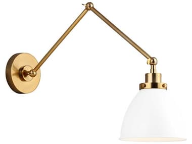 Visual Comfort Studio Wellfleet 1-Light Matte White Burnished Brass Swing Wall Sconce VCSCW1161MWTBBS