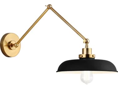 Visual Comfort Studio Wellfleet 1-Light Midnight Black Burnished Brass Swing Wall Sconce VCSCW1171MBKBBS