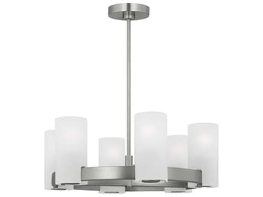 Visual Comfort Studio Rhode 6-Light Brushed Steel Cylinder Chandelier VCSDJC1156BS