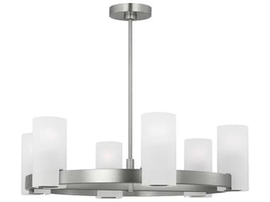 Visual Comfort Studio Rhode 6-Light Brushed Steel Cylinder Chandelier VCSDJC1166BS