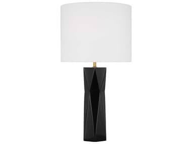 Visual Comfort Studio Fernwood Gloss Black White Linen Buffet Lamp VCSDJT1061GBK1