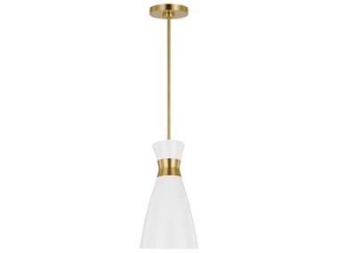 Visual Comfort Studio Heath 8" 1-Light Matte White Burnished Brass Mini Pendant VCSEP1221MWTBBS