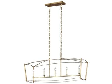 Visual Comfort Studio Thayer 49" 5-Light Antique Gild Gold Linear Island Pendant VCSF33265ADB