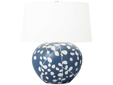 Visual Comfort Studio Nan Semi Matte Navy Blue White Linen Fabric Table Lamp VCSHT1011WLSMNB1