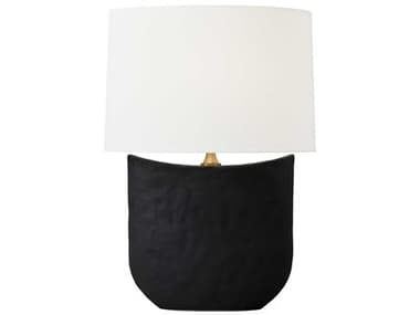 Visual Comfort Studio Cenotes Rough Black Ceramic White Linen Fabric Buffet Lamp VCSHT1031RBC1