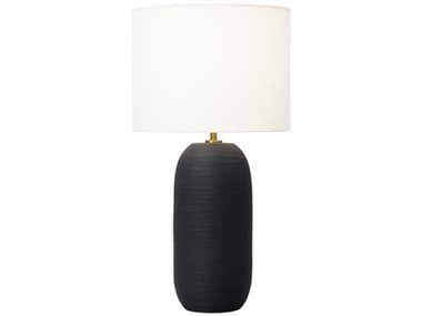 Visual Comfort Studio Fanny Rough Black Ceramic White Linen Fabric Buffet Lamp VCSHT1061RBC1