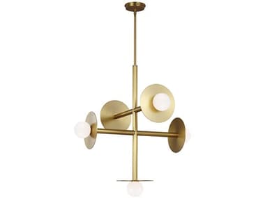 Visual Comfort Studio Nodes 27" Wide 5-Light Burnished Brass Globe Linear Chandelier VCSKC1035BBS