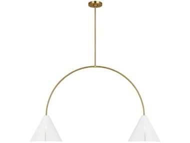 Visual Comfort Studio Cambre 48" 2-Light Matte White Burnished Brass Island Pendant VCSKC1102MWTBBSL1