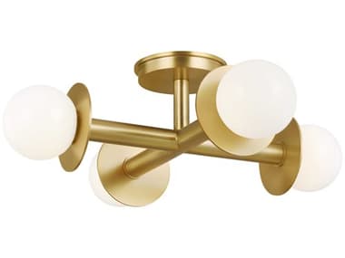 Visual Comfort Studio Nodes 4-Light Burnished Brass Globe Linear Semi Flush Mount VCSKF1034BBS