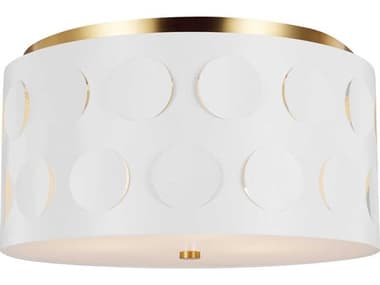 Visual Comfort Studio Dottie 17" 3-Light Burnished Brass White Drum Flush Mount VCSKSF1013BBS