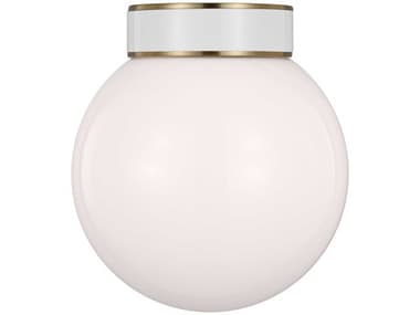 Visual Comfort Studio Monroe 8" 1-Light Burnished Brass Gloss White Off Globe Flush Mount VCSKSF1051BBSGW