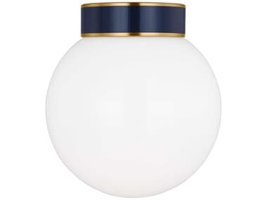 Visual Comfort Studio Monroe 1-Light Burnished Brass Navy Blue Globe Flush Mount VCSKSF1051BBSNVY