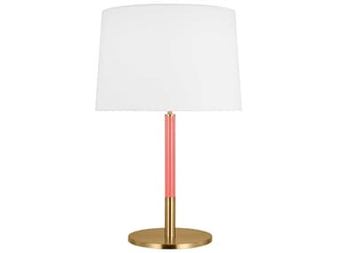 Visual Comfort Studio Monroe Burnished Brass Coral White Linen Fabric Pink Buffet Lamp VCSKST1041BBSCRL1