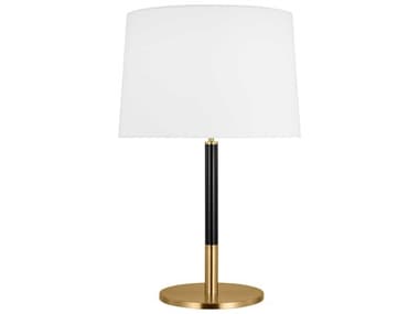 Visual Comfort Studio Monroe Burnished Brass Black White Linen Fabric Buffet Lamp VCSKST1041BBSGBK1