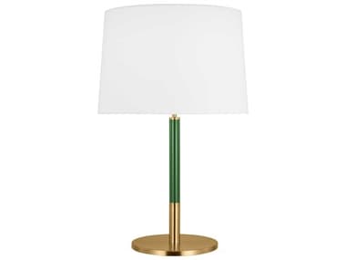 Visual Comfort Studio Monroe Burnished Brass Green White Linen Fabric Buffet Lamp VCSKST1041BBSGRN1