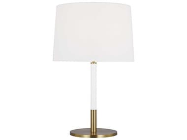 Visual Comfort Studio Monroe Burnished Brass Gloss White Linen Fabric Buffet Lamp VCSKST1041BBSGW1