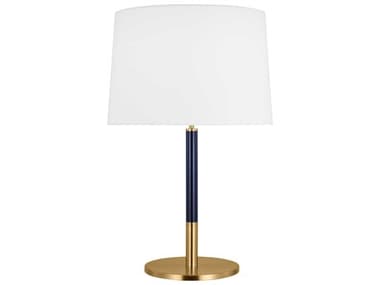 Visual Comfort Studio Monroe Burnished Brass Navy White Linen Fabric Blue Buffet Lamp VCSKST1041BBSNVY1