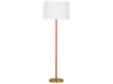 Visual Comfort Studio Monroe Burnished Brass Coral White Linen Fabric Pink Floor Lamp VCSKST1051BBSCRL1