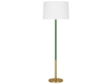 Visual Comfort Studio Monroe Burnished Brass Green White Linen Fabric Floor Lamp VCSKST1051BBSGRN1