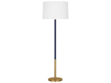 Visual Comfort Studio Monroe Burnished Brass Navy White Linen Fabric Blue Floor Lamp VCSKST1051BBSNVY1